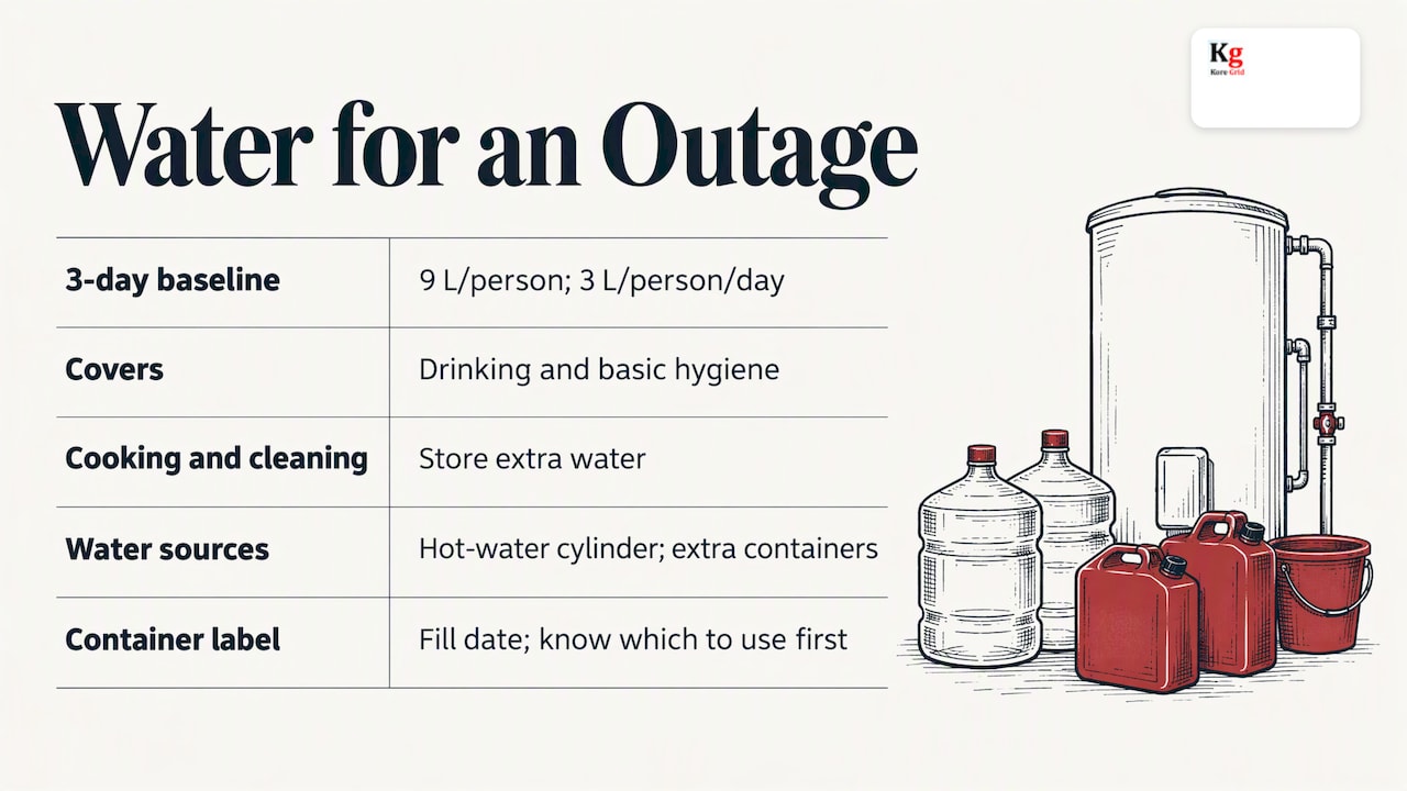 Water storage guidance per person for three days