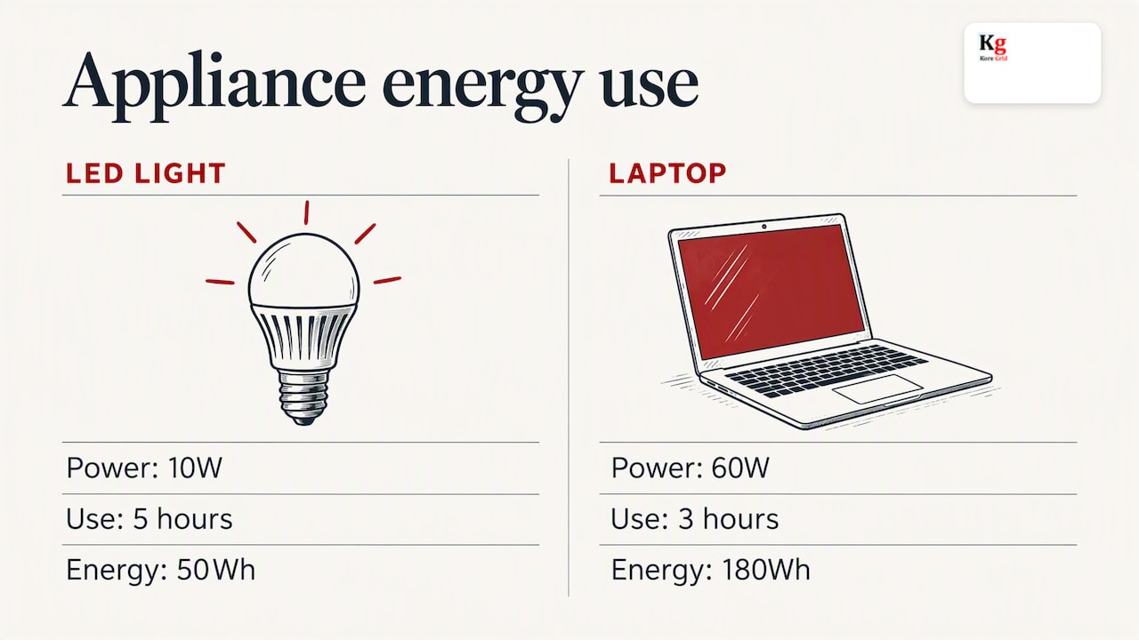 Watt-hour examples for light and laptop