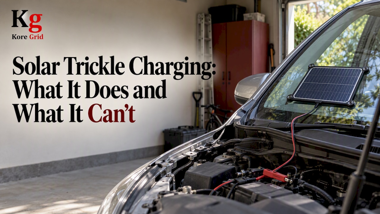 Solar trickle charger connected to a car battery