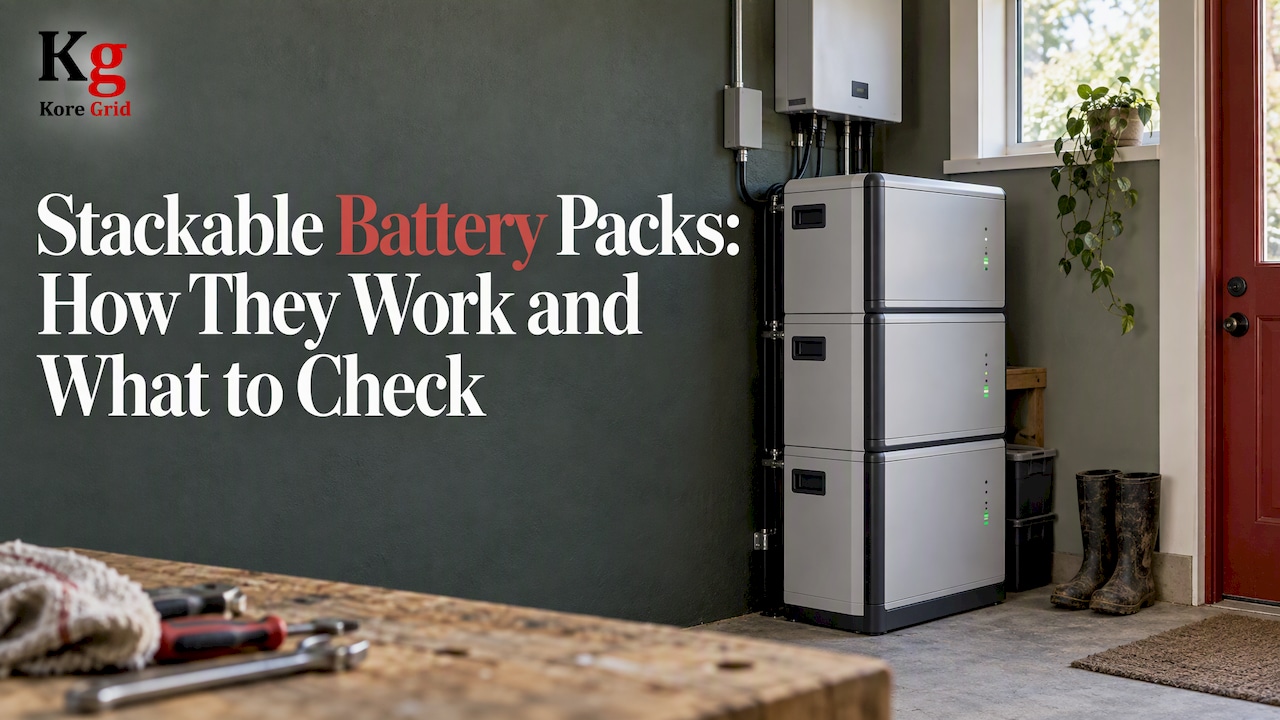 Stacked battery modules in a home utility room