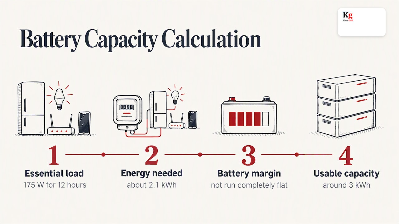 Worked example sizing overnight battery capacity